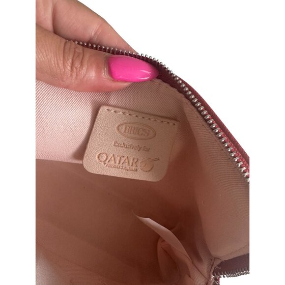 BRICS Red Leather Travel Cosmetic Makeup Toiletry Bag - Picture 6 of 8